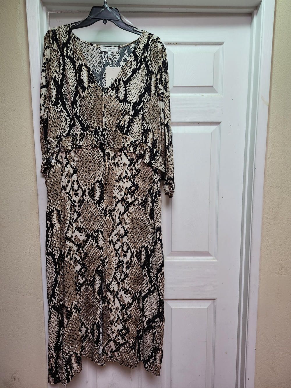 Snake-Print Midi Dress in Black and Tan